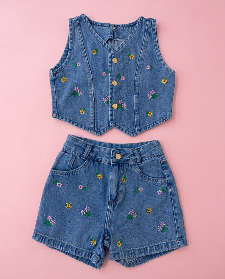 Conjunto jeans Florzinhas