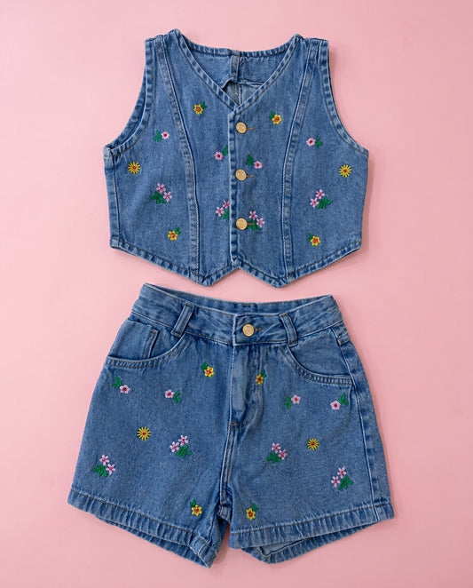 Conjunto jeans Florzinhas