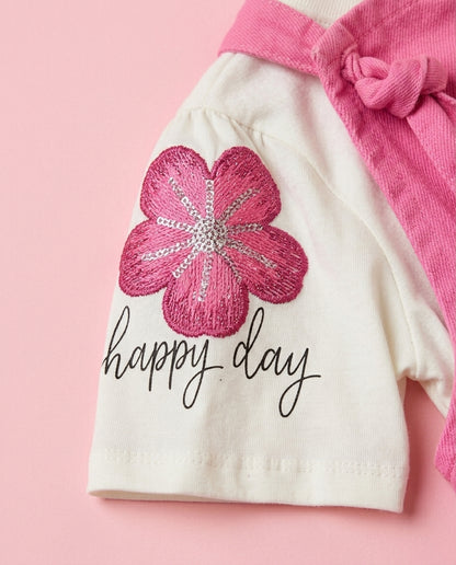 Jardineira Pink + blusa Happy