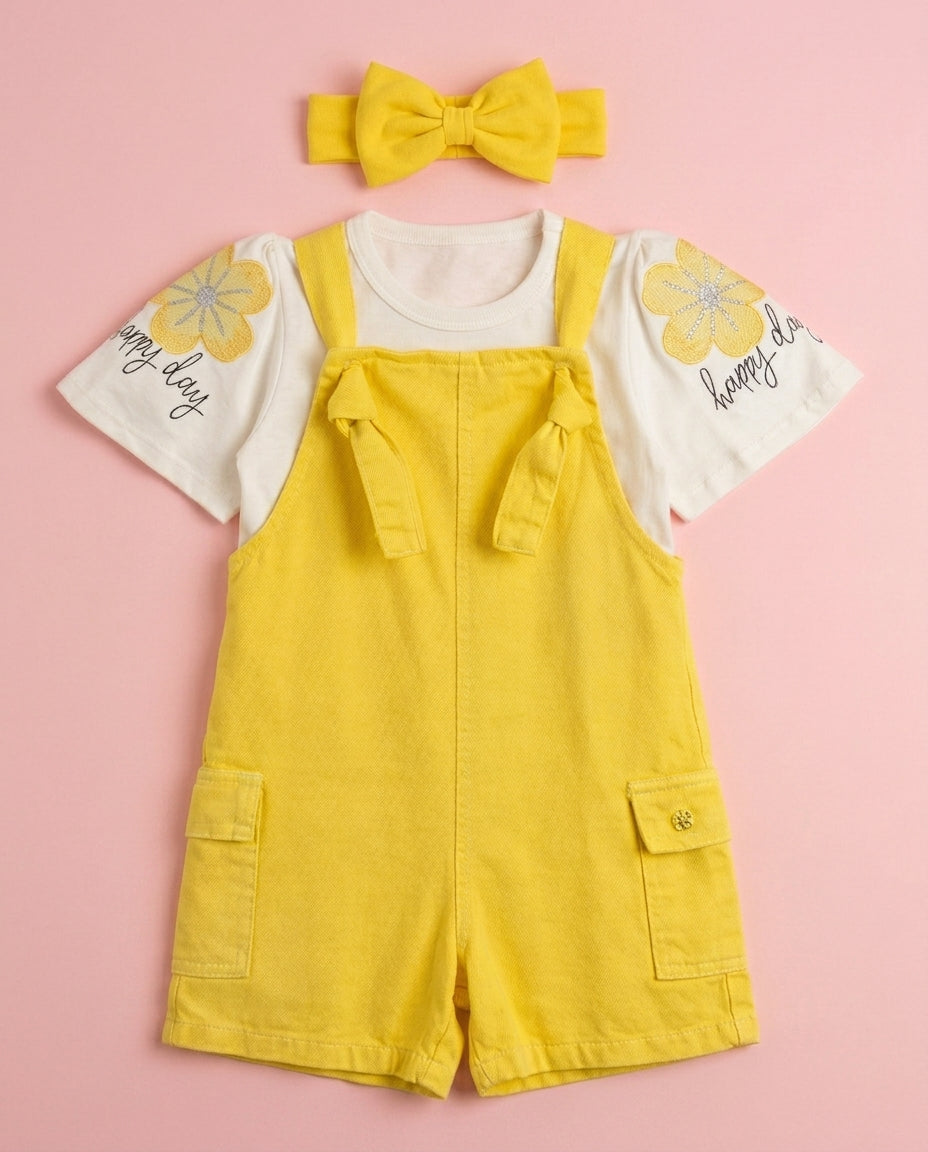Jardineira Amarela + blusa Happy