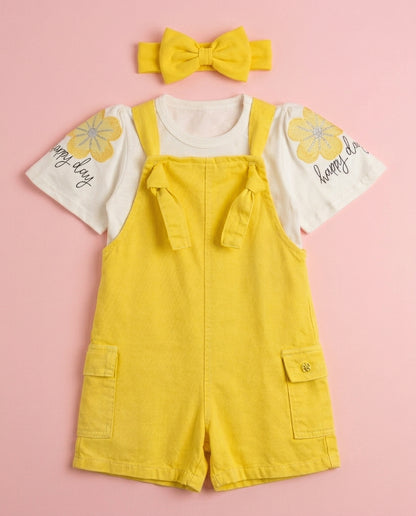 Jardineira Amarela + blusa Happy